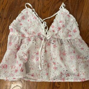 pink and white top